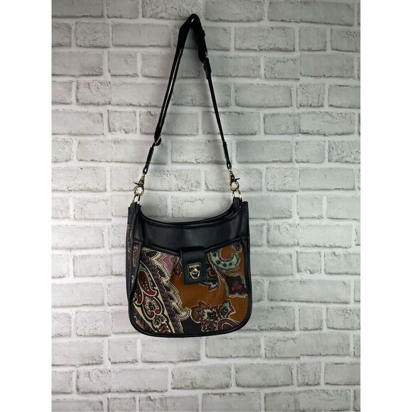 Spartina 449 Crossbody Messenger Black Floral Paisley Retired Print - Picture 2 of 13